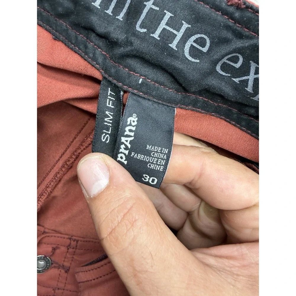 Prana Pants Mens 30x30 Cargo Stretch Zion Red Slim Straight Fit Belted Hiking